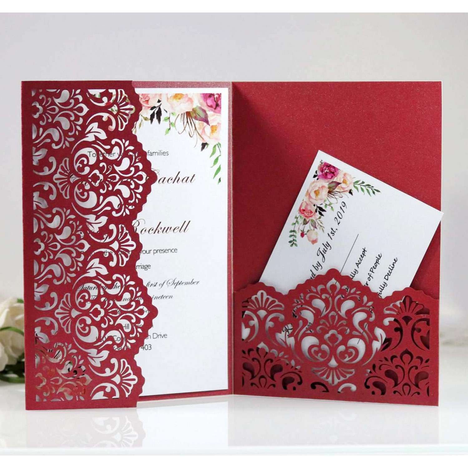 Beautiful Marriage Invitation Card Laser Cut Greeting Card Black Iridescent Paper